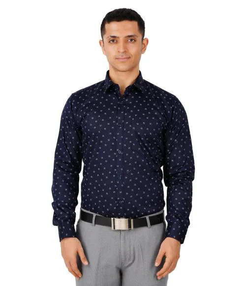 Suman Tex Men Navy Printed Cotton Full-Hand Shirt (2Xl)