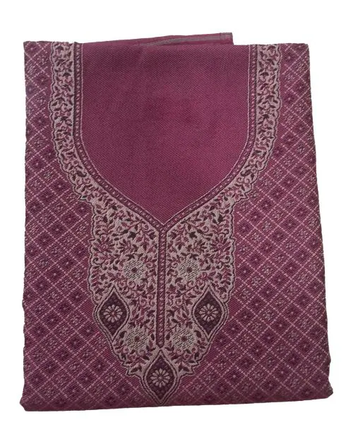 SAAKSHAAT Women's Unstitched Printed Winter Woollen Pashmina Salwar Suit Dress Material with Shawl - (Free Size) - Wine-2