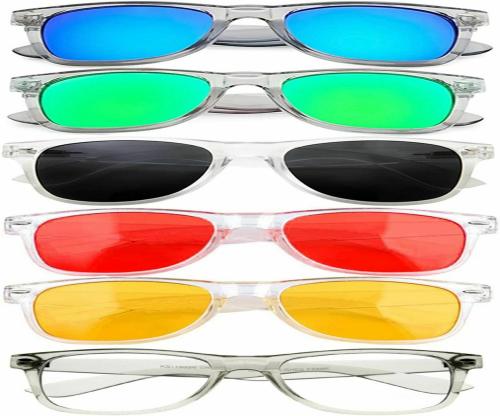 SRPM Riding Wayfarer Plastic Blue,Green,Red,Yellow,Black And Clear Sunglasses For Men And Women (Pack Of 6)