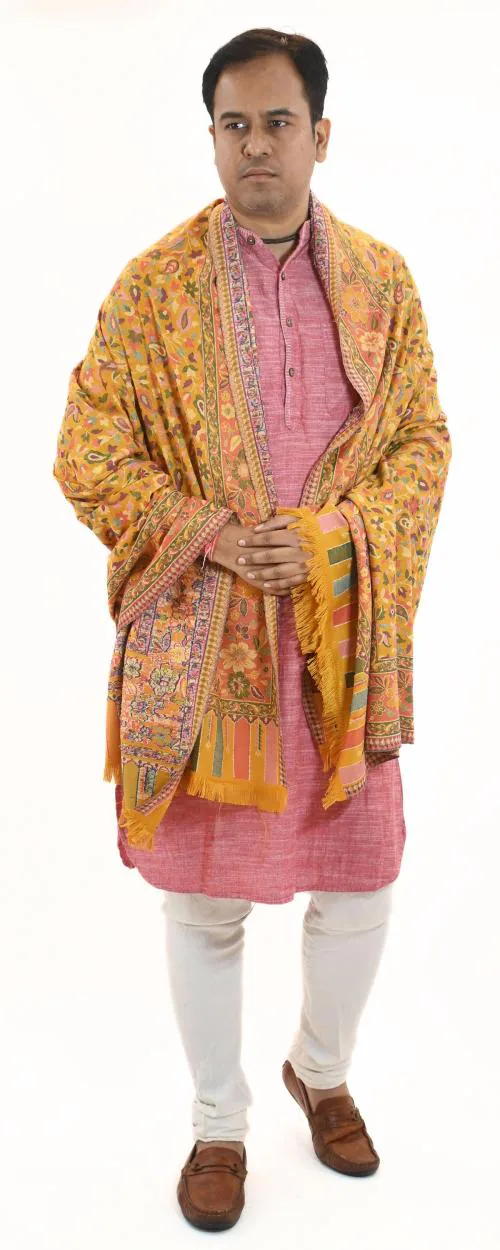 V Vrinde Men Yellow Pashmina Wool Shawl