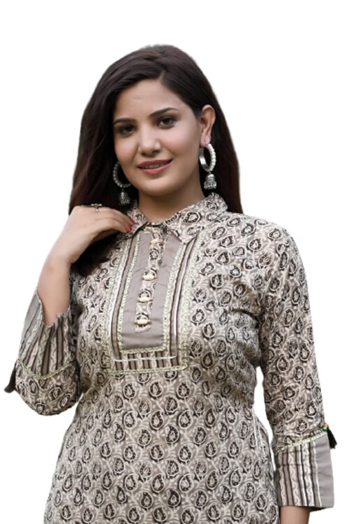 Nikhar Fashions Beautiful Brown Straight Apple cut Kurti for Women Riyon Silk kurti with Pant