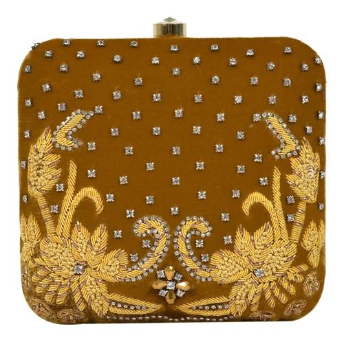 Tooba Handicraft Mehndi Green Velvet Girls Designer Clutch Bag With Shoulder Strap