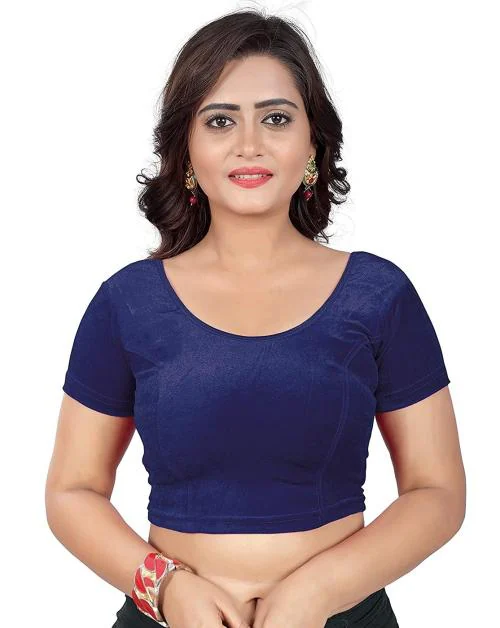 SOMSHELL Women's Velvet Sretachble Readymade Blouse For Saree (Navy Blue) - Size: Medium