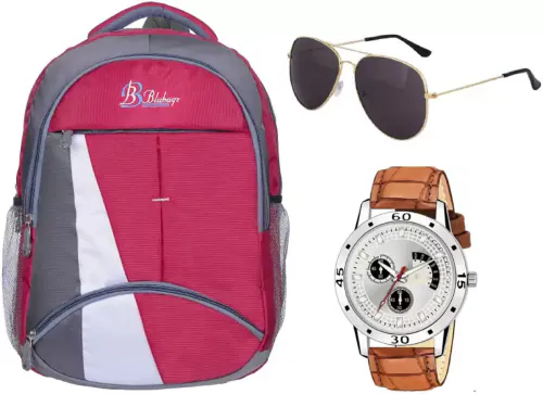 Blubags 36L College Bag School Bag Laptop Bag + Analogue Watch + Aviator Sunglass Combo (Red)