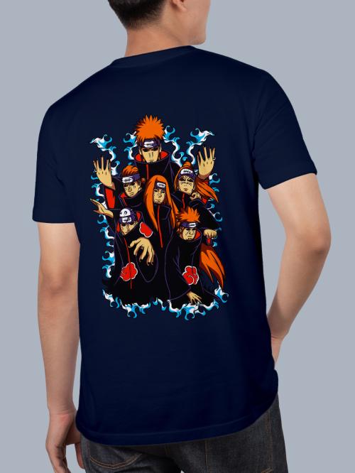 BLISSINK Naruto Front And Back Printed Navy Blue Cotton Tshirt for Men