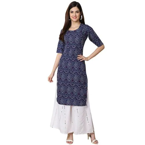 1 Stop Fashion 1 Stop Fashion Women's Crepe Blue Color Bandhani Printed Straight Kurti[NB-530375-S]