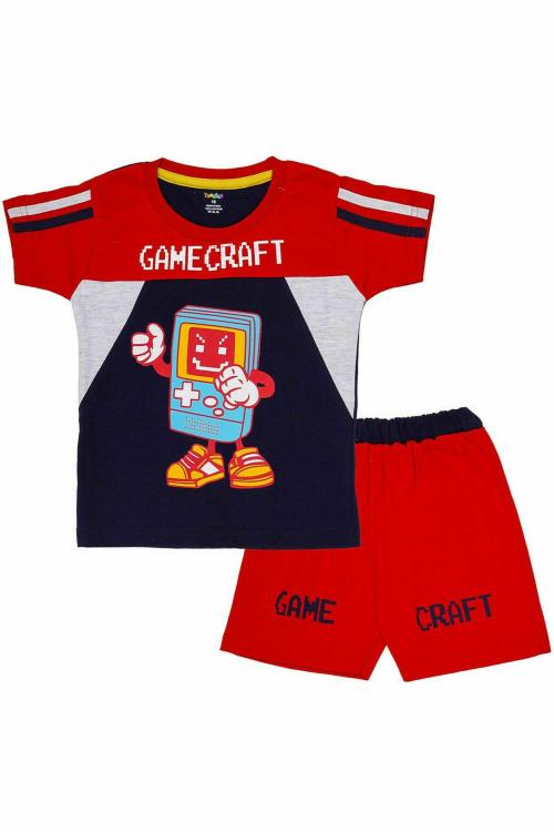Toodles Baby Boys Casual T-shirt & Shorts. Color- Blue & Red, Size- 12-18 Months