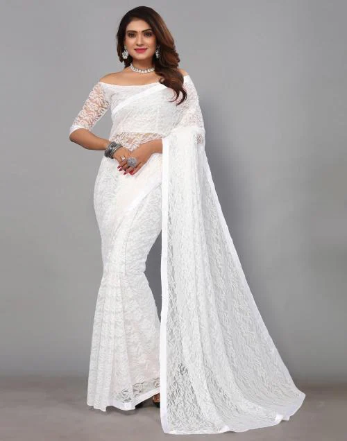 Siril Net White Color Saree with Blouse piece