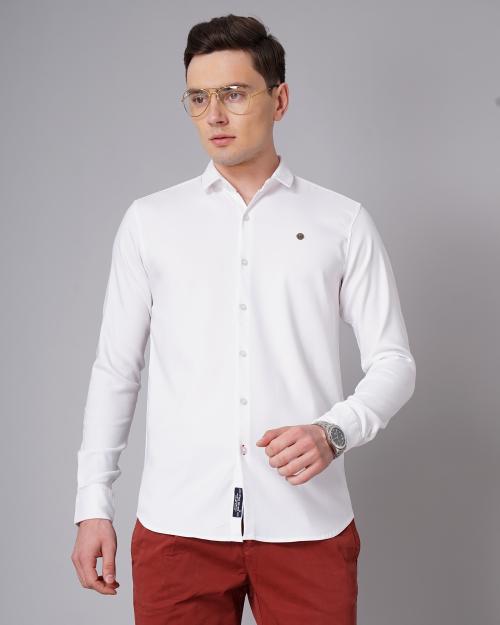 Paul Street White Solid Stretch Shirt, XL