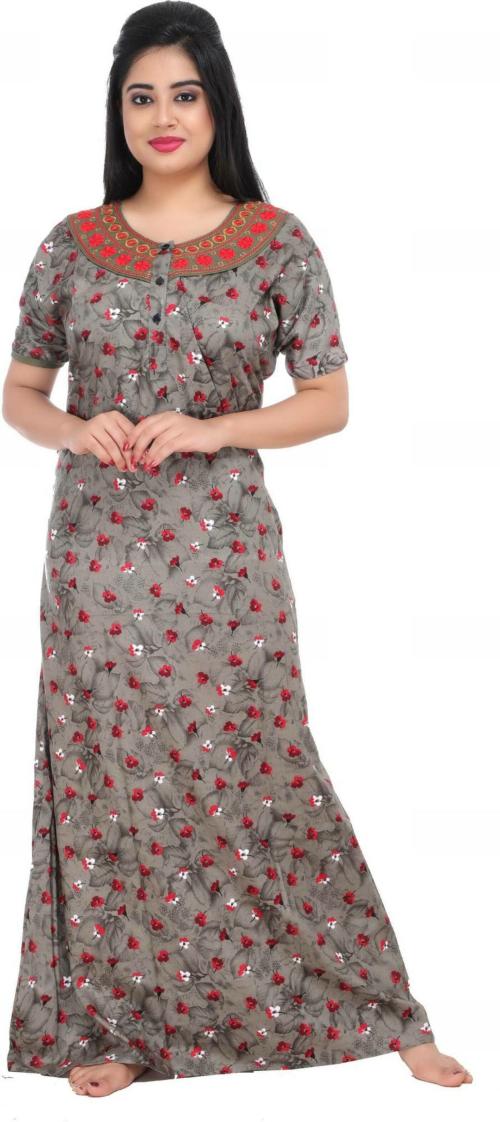 LOODY'S Women Cotton Nighty Sleepwear Super Comfortable & Soft Cotton Colour Grey