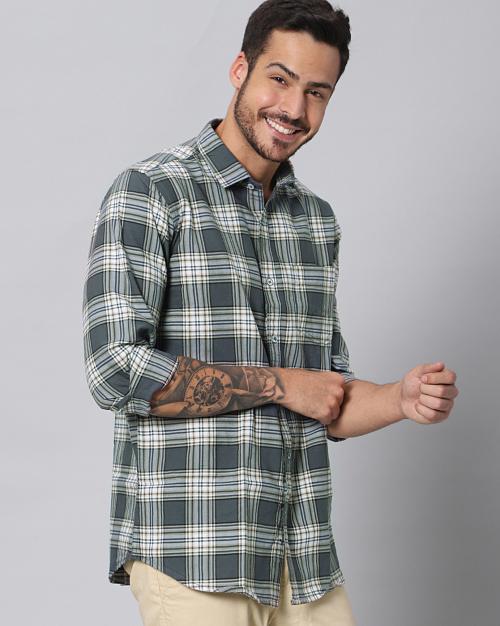 Men's Full Sleeves Oxford Weave Cotton Checks Shirt