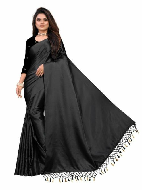 Shivdixit APSARA HEAVY SATIN SILK SAREE WITH VELVET BLOUSE FOR WOMEN (BLACK)