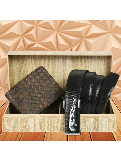 Kastner Faux Leather Black Belt and Brown Wallet Accessory Gift Set