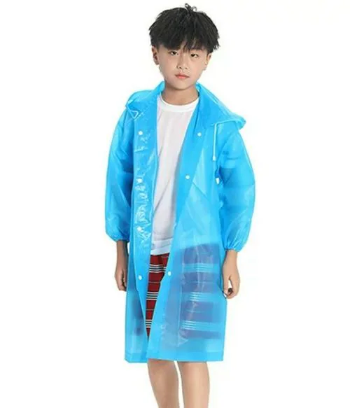 INFISPACE Kid's Reusable EVA Rain Poncho Raincoat| Rain Jackets Long with HoodEva Boys Blue Color Raincoat pack of 1