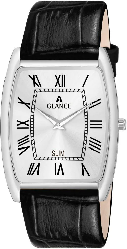 Aglance Analog Silver Dial Black Strap Watch For Men (1045)