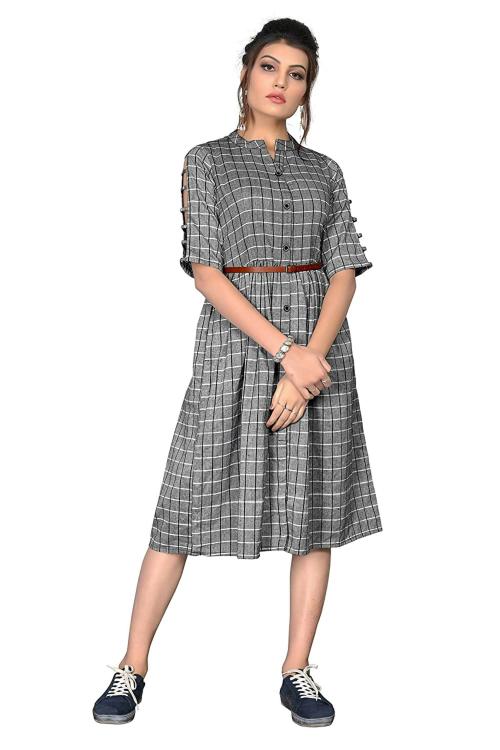 Turritopsis Women Grey Cotton Skater Dress (L)