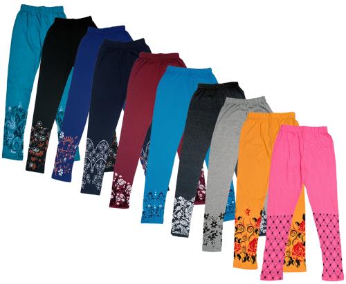 IndiWeaves Girls Cotton Printed Regular Fit Leggings (Pack of 10) Multicolor