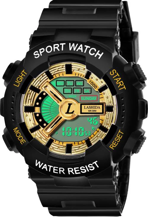 Missfox Analog Gold Dial Black Strap Watch For Boys