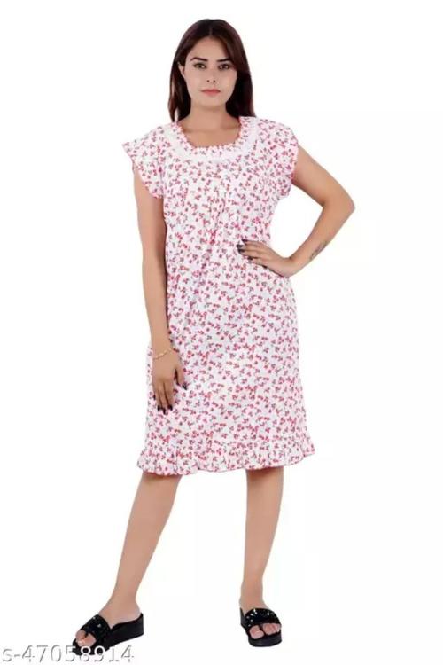 DEEPSUNG(D.S) Women Red Cherry Cotton Maternity Breast Feeding Nighty (Pack of 1)