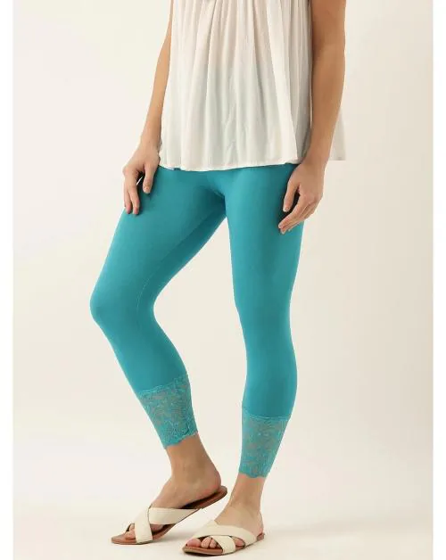 ZEBU Calf Length Turquoise Blue Womens Casual Single Leggings