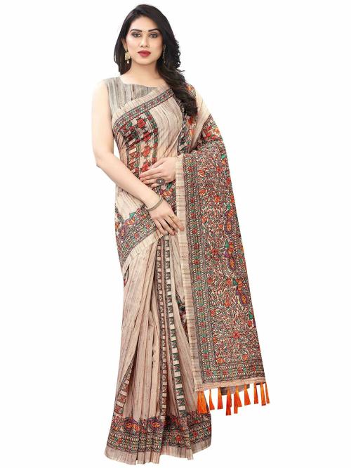 Silk Land Women Green Printed Pure Cotton Saree ( One Size)