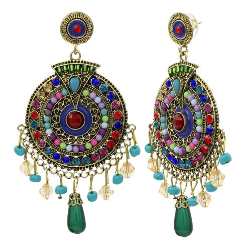 Nakabh Antique Gold-Plated Crystal Stone Studded Drop Earrings for Women Girls