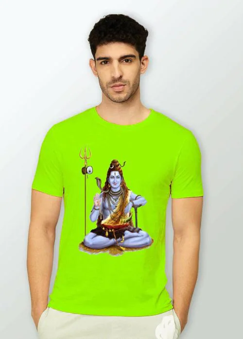 Estaban Men Light Green Bhole Baba Printed Polyester T-Shirt (S)