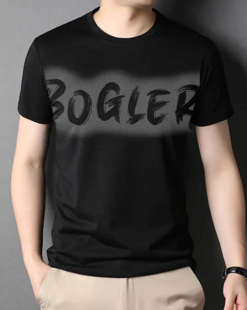 EYEBOGLER BLACK PRINTED REGULAR ROUND NECK T-SHIRT