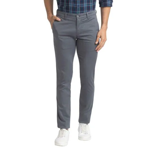 Buy Parx Men Grey Self Design Cotton Blend Flat-Front Pants Online at ...