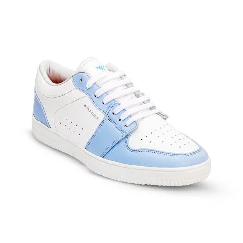 Westcode JD-93 High Comfort & Light Weight Sneaker Shoes with Soft PU Upper & TPR Outsole, Sneakers for Men & Women (White/Sky Blue, Size 6)