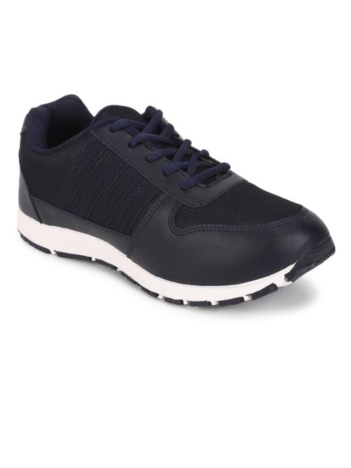 UrbanMark Men Comfortable Striped Mesh Upper Lace-up Sneakers Shoes-Navy
