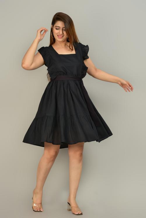 Manojava Women Black Viscose Rayon Fit And Flare Dress (Xxl)