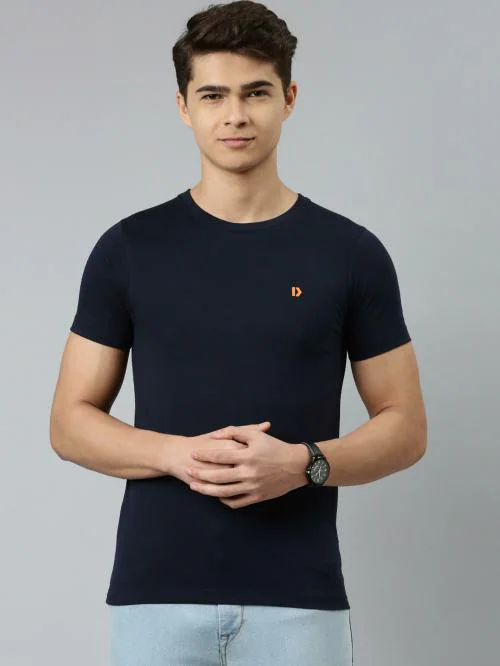 Dixcy Scott Originals Men's Navy Solid Cotton Blend Round Neck T-shirt