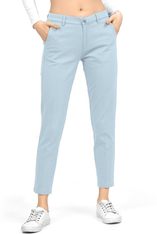 AJ Brothers Women Sky Blue Solid Lycra Blend Casual Trousers - 34