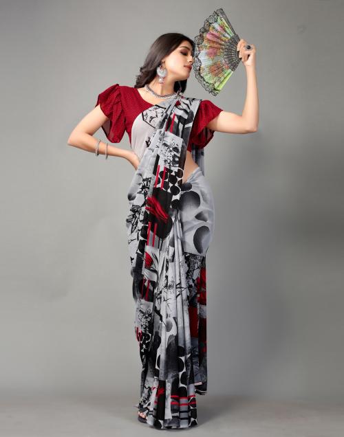 Siril Women'S Grey Printed Printed Saree | sarees for Women| saree | sarees