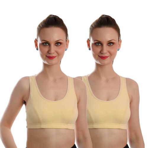Missfire Women Full Coverage Racer Back Gym Wear Bra (Pack Of 2) (Nude)
