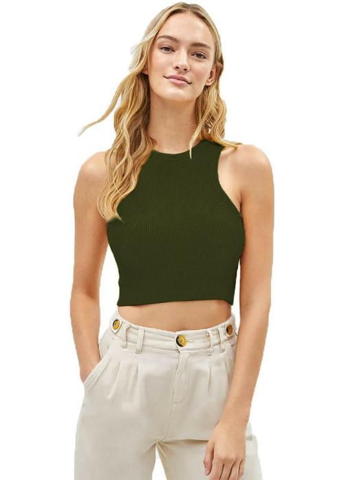 THE BLAZZE Women Solid Tops_Dark Green_XS