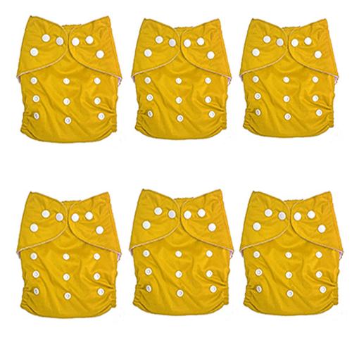 feelitson Unisex Baby Cloth Diaper Reusable Washable Adjustable With 6 Yellow Diaper Free Size Age - (3 Months to 3 Years) Weight - (5-17 Kg)