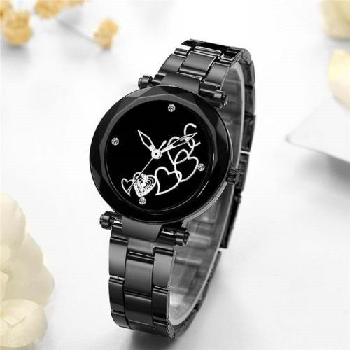 ILOZ New Rich Looking Designing Black Love Hart Dial Stylish Analog Fashion Watch For women Stainless Steel Belt Analog Watch - For Girls