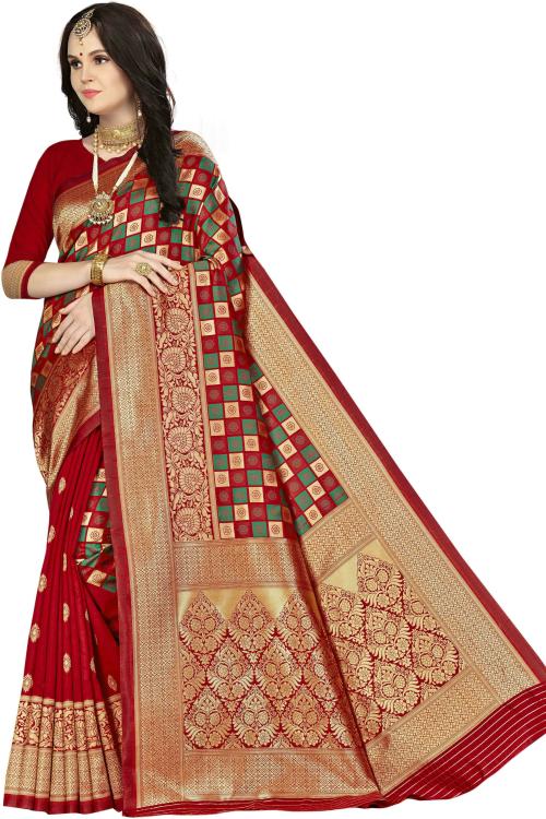 Manvaa Women Maroon Self Design Silk Blend Saree
