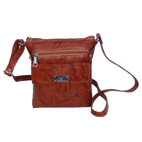 LuckOn Tan Leather Sling Bag RN231