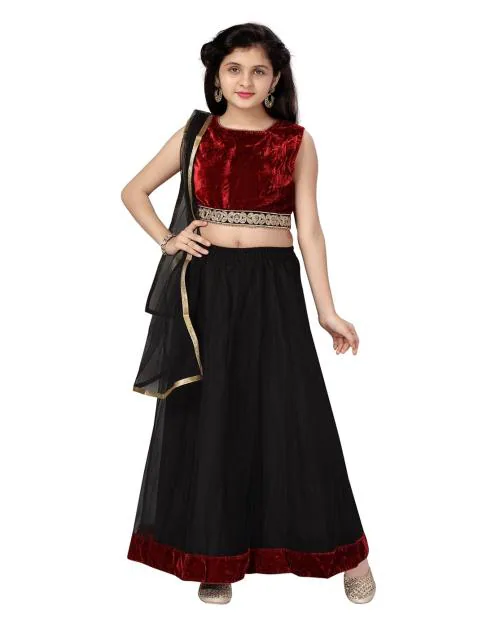 Aarika Girls Maroon-Black Lehenga Choli Set