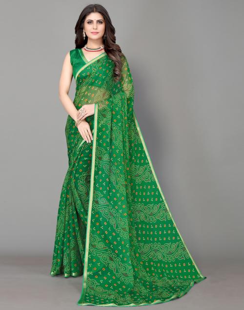 Siril Chiffon Green Color Art Silk Saree with Blouse piece | sarees for Women| saree | sarees