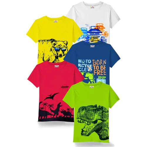 KUCHIPOO Regular Fit Boys T-Shirts Pack of 5,Multicolor | Boys Tshirt | Kids Wear | T shirt for Kids | T shirt for boys | Boys t tshirts