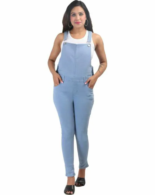 Prabhuratan Women Ice Blue Solid Denim Jumpsuit - 32