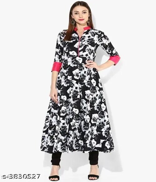 CHANDIGARH FASHION MALL Women's Printed Crepe Anarkali Kurti-63-Size-XL-Colour-Multicolor