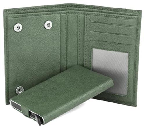 Wildhorn Men Green Rfid Blocking Top Grain Portrait C-Clip Detachable Wallet, Card Case, Credit And Debit Card Holder