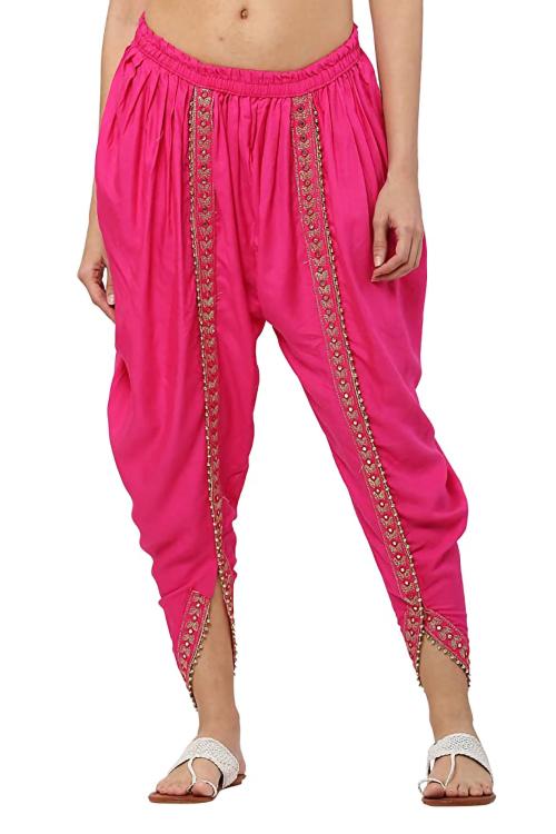 DONSON Women Solid Regular Loose Dhoti Pants Free Size (28 till 32) (RANI)