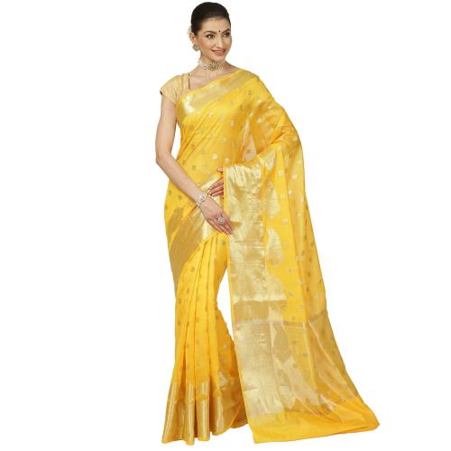 PTIEPLBanarasi Silk Works Women's Yellow Monika Cotton Saree