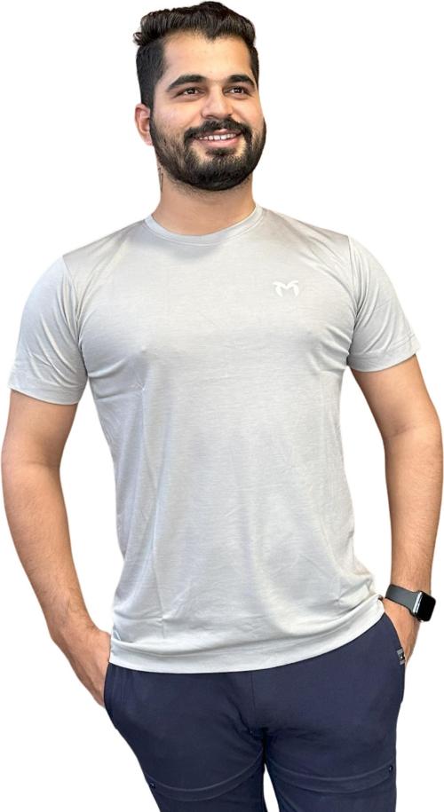 Morbeedo Men Grey Solid Viscose Rayon Round Neck T-Shirt - 46_47_48 (M)
